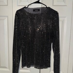 AKIRA Black Sequin Long Sleeve Blouse